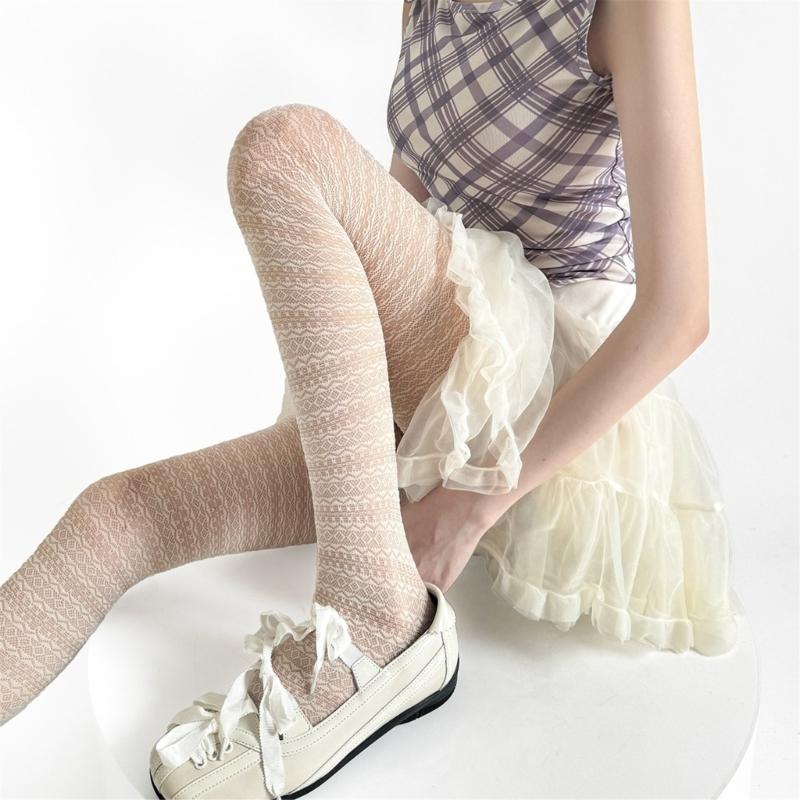 Women Lace Patterned Tights Fishnet Stockings Pantyhose Patterned Net Stockings Pantyhose for Raves Party Club