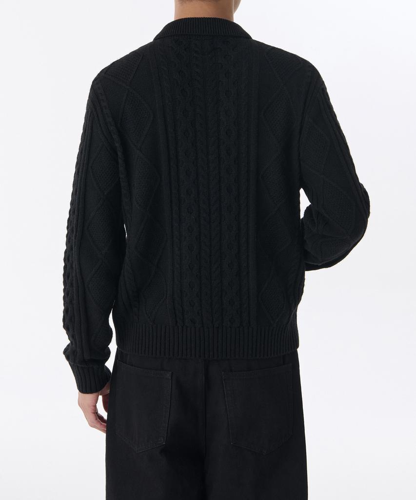 Musinsa Standard Aran Cable Collared Knit Zip-Up [Black]