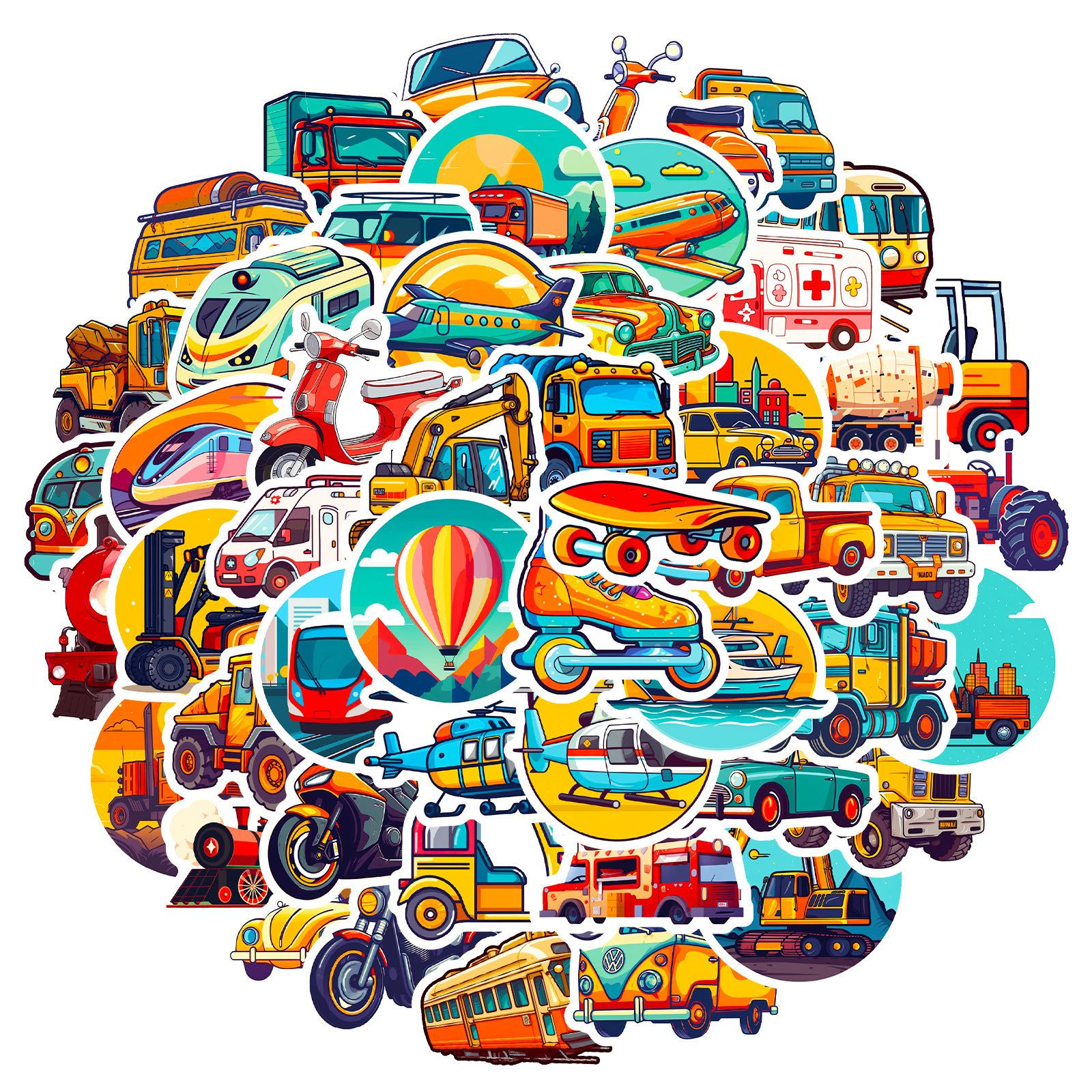 

50 Мультяшных Наклеек Транспорт Детские Игрушки Познавательное Просвещение Образование Транспортная Инженерия Наклейки на Автомобиль