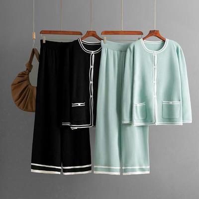 Fashion Set Women's Autumn And Winter Knitted Cardigan Sweater Casual Wide Leg Pants Two-piece Set