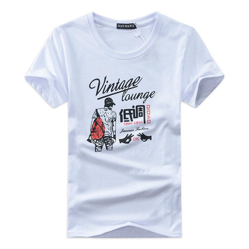 IELGY Мужская футболка с круглым вырезом европейско-американский топ белая основа модная спортивная дышащая футболка с принтом S белый 1374₽