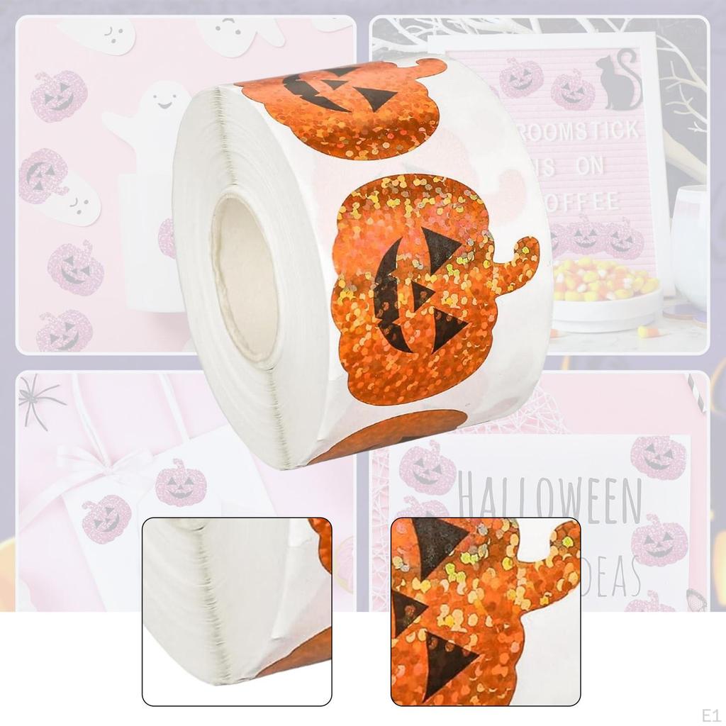 500 Pieces Halloween Pumpkin Stickers Decals Roll Sealing for Holiday Party Decorations
