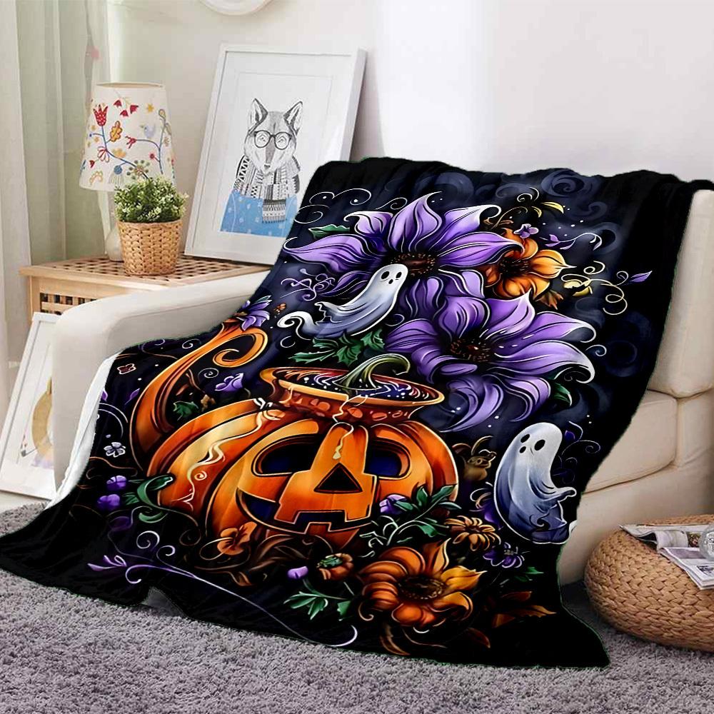 1pc Halloween Flowers Blanket, Lightweight Flannel Throw Blanket for Sofa, Bed, Travel, Camping, Living Room, Office, Couch057