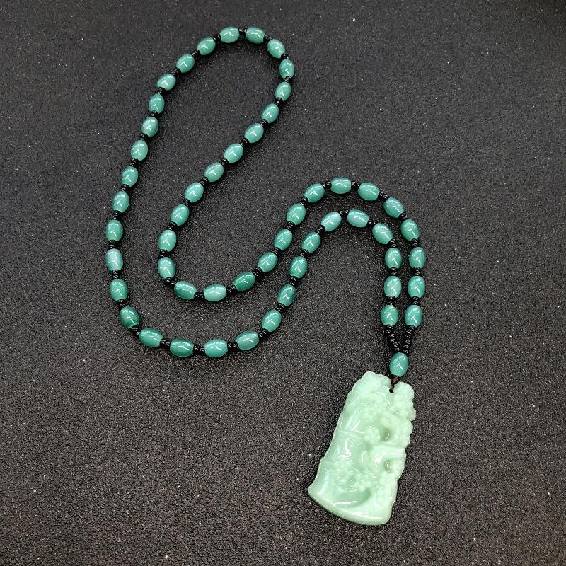 Retro eenvoudige imitatie jade lange ketting heren en dames veelzijdige trui ketting jadeiet kralen ketting hanger met sieraden