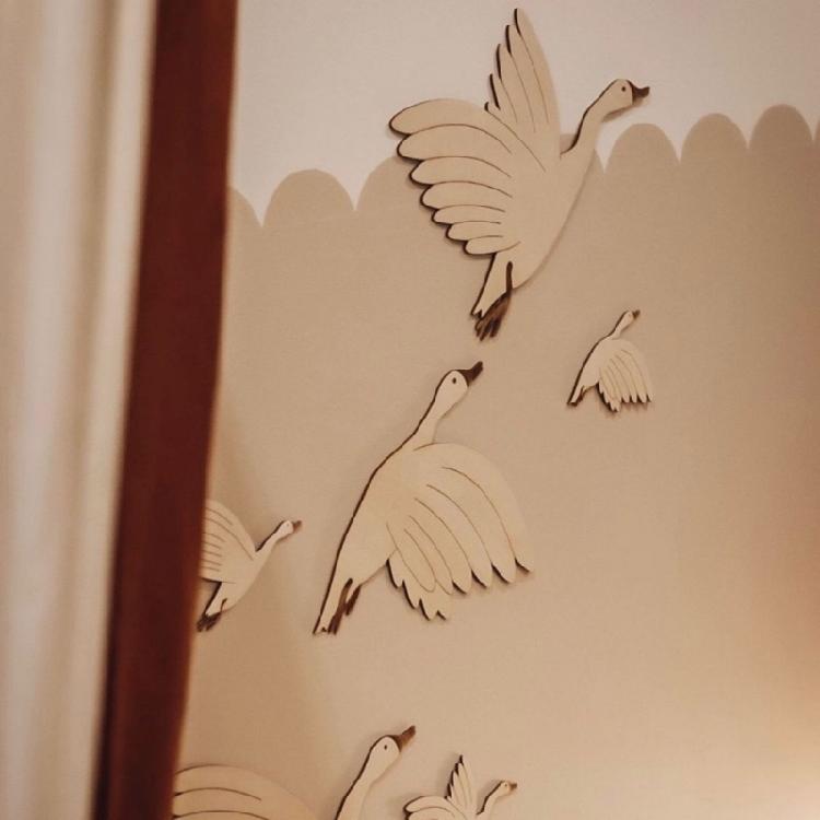 Set Of 6 Elaborate Cygnet Wall Decal Wood Flying Birds Perfect For Children Room And Art Collectors