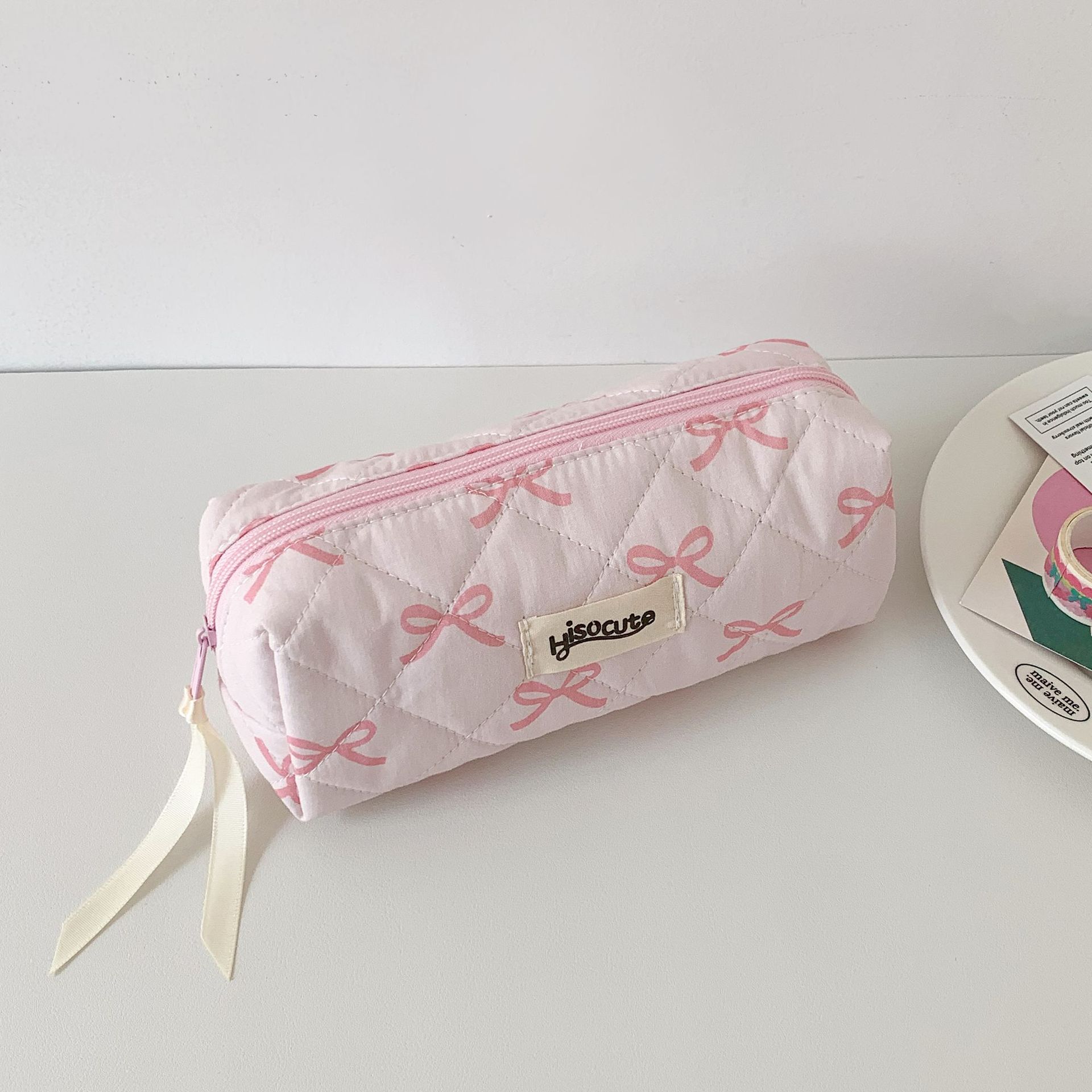 

High Appearance Level Bow Pen Case Student Large-capacity Stationery Bag Girls Desktop DIY Material Storage Bag