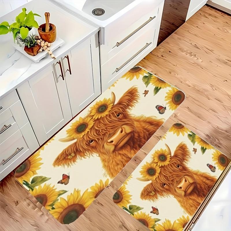 1PC Cow Portrait Pattern Kitchen Rug Non-Slip Door Mat Pop Design Bathroom Rug Bath Mat Carpet for Home Sink Laundry Ecoreeree
