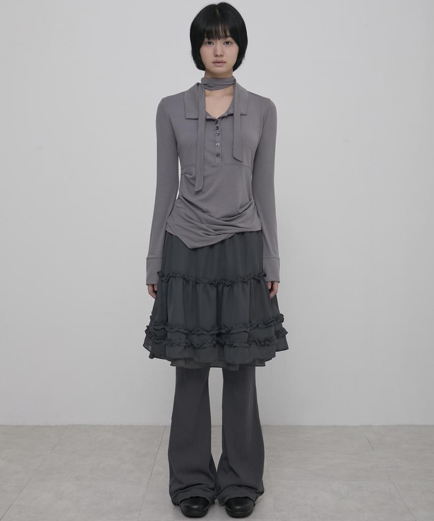 Peulleeoeob 3-Layered Ruffle Skirt Pants (Fl-260_Charcoal)