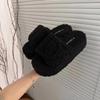 New one-word fluffy slippers for women's outer wear 2025 popular indoor warmth Velcro soft cotton drag foreign trade