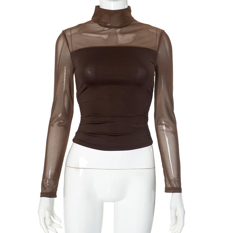 Women's Fashion Casual Spring Fall Solid Color Print Long Sleeve Half Turtleneck Blouses & Shirts