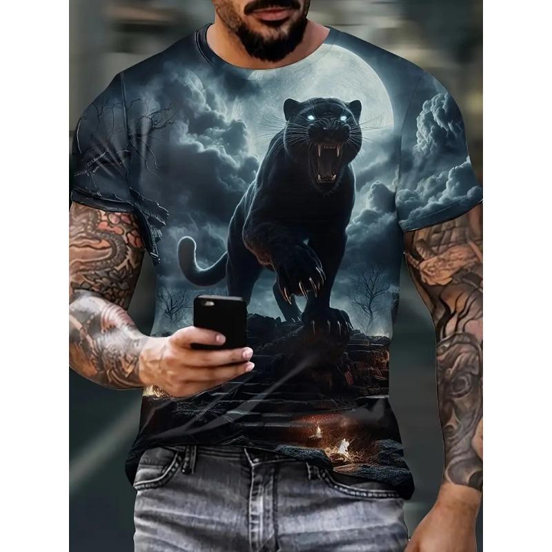 Wolf Pattern 3D Print Men's T-shirt Summer Casual Round Neck Short Sleeve Animal Print T-shirt Outdoor Fashion Male Clothes