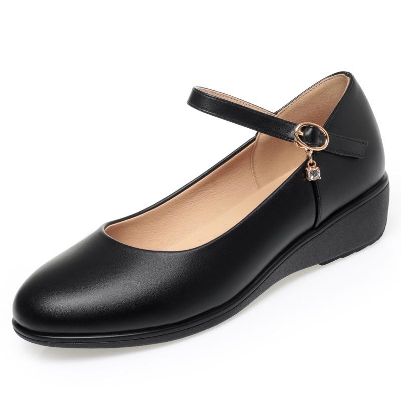 Mom Shoes Single Shoes Flat Soft Leather Women's Shoes Versatile Autumn Casual Spring and Autumn Ladies One-word Buckle Leather Shoes
