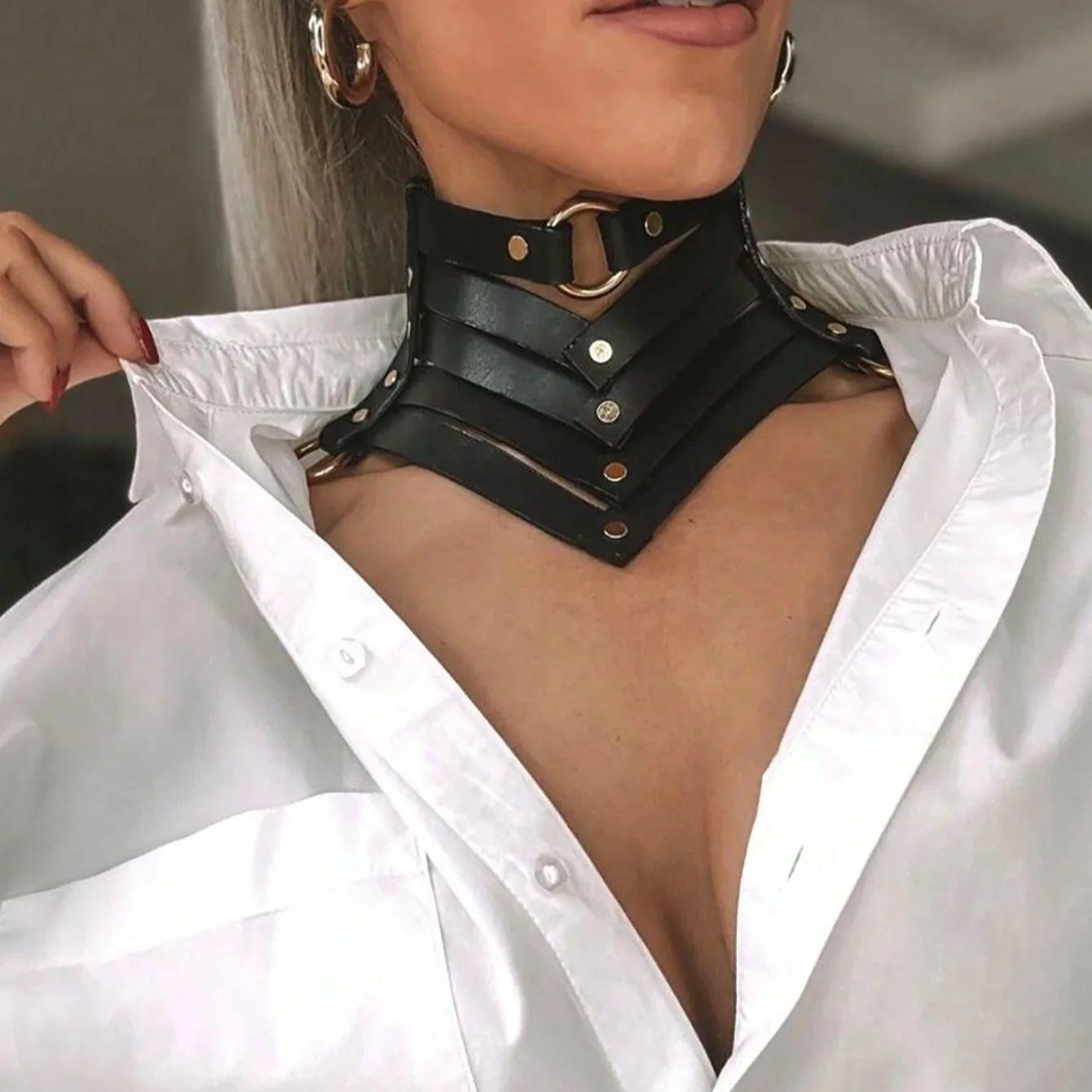 

Женский готический панк черный ПУ кожаный чокер регулируемое ожерелье воротник Y2K стиль сексуальное шейное фестивальный аксессуар adjustable