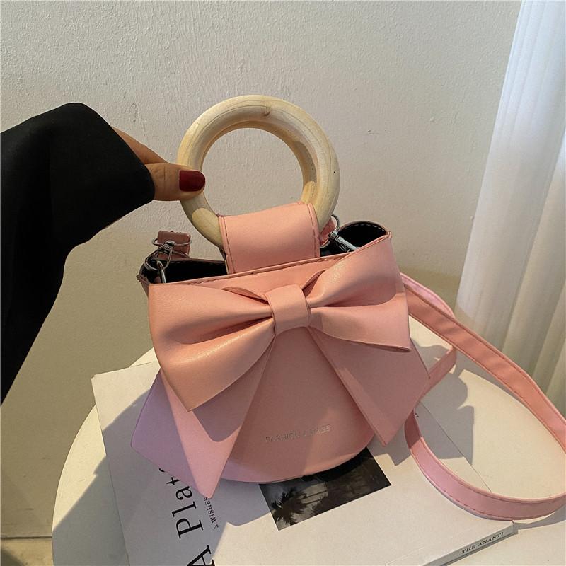 

Галстук-бабочка с круглой деревянной ручкой, дизайн, мини-сумка через плечо из искусственной кожи, женская летняя модная сумка на плечо, милые сумки розовый