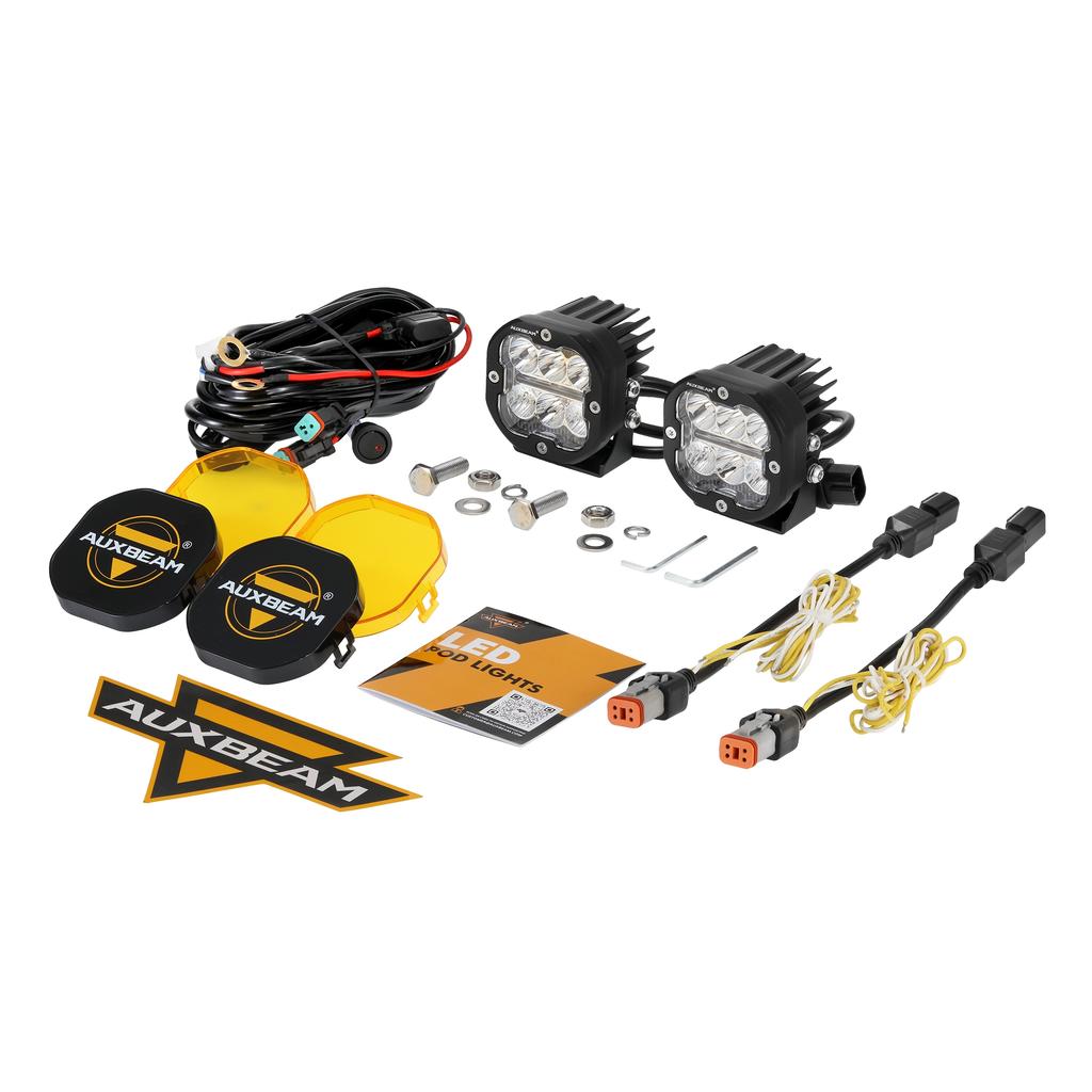 AUXBEAM 6 Types 3 Inch LED Pod Lights White & Amber Spot / Flood / Combo Driving Work Light for ATV SUV Truck Pickup Boat