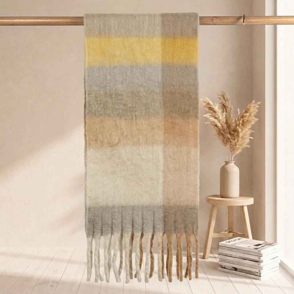 Women's High-Grade Colorful Plaid Mohair Scarf - Thick, Warm, and Versatile for Winter