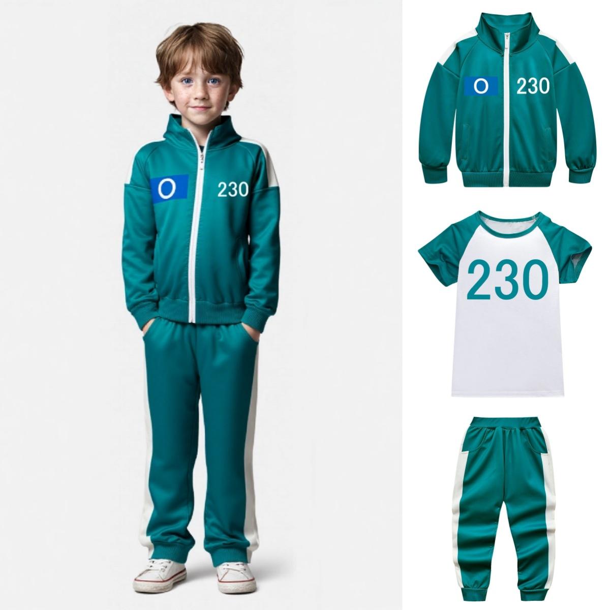 

3 шт./компл. Детский Корея Фильм Игра Принт Куртка с длинными рукавами Футболка Брюки Наряд Мальчики Девочки Дети Хэллоуин Косплей Маскарадный костюм 110