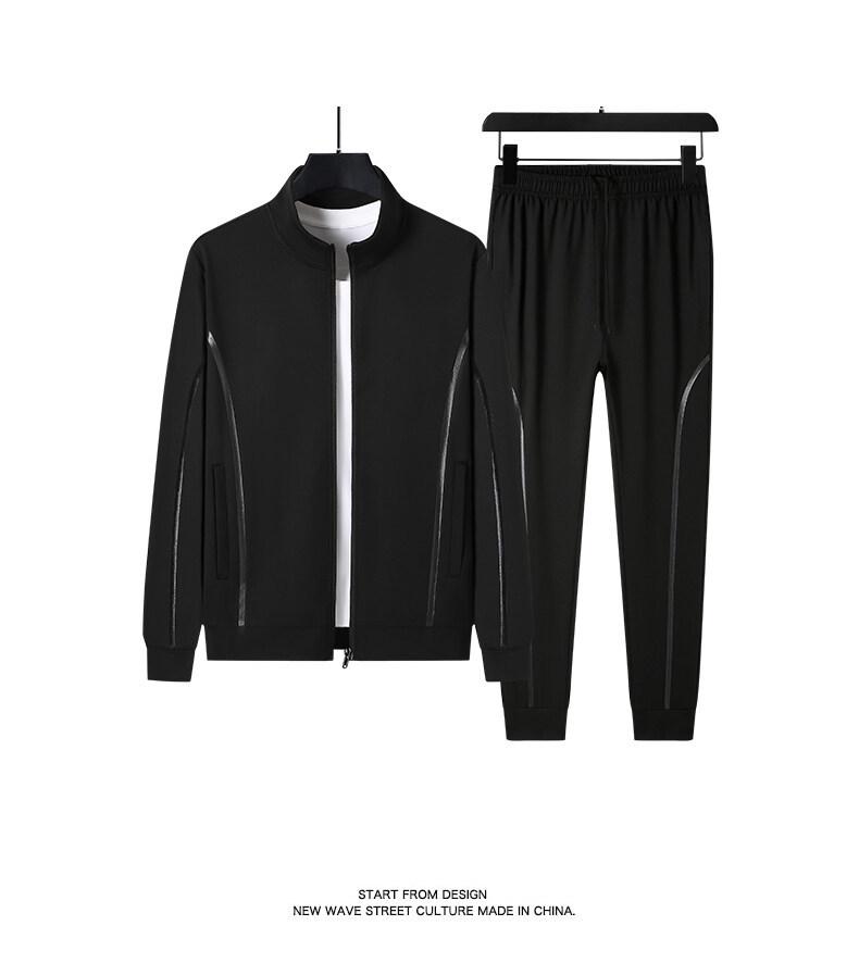 Men's Plus Size Cotton Casual Sports Set - Spring/Autumn Stand Collar Jacket & Two-Piece Trend