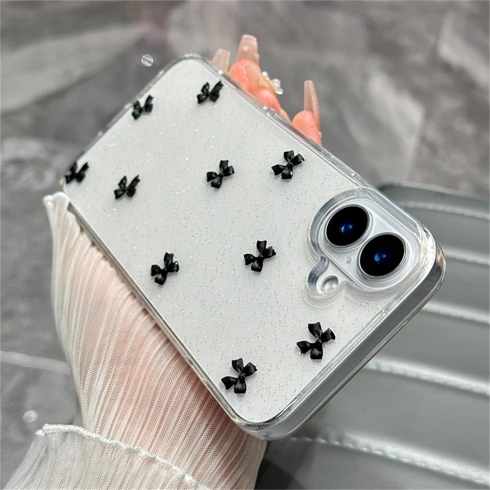 Süße 3D-Schleife Glitzer Hülle Für iPhone 17 Air 16 15 13 11 Pro Max 14 Plus 12 X XS XR Koreanisches Mädchen Epoxid Klare Hülle
