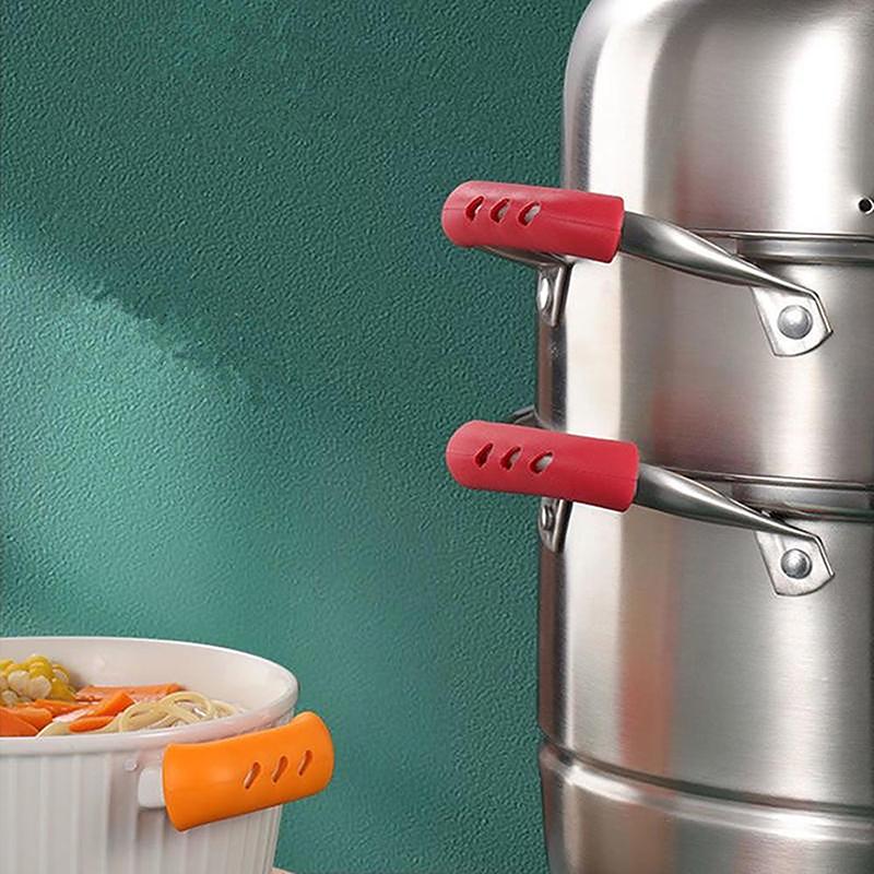 2Pcs Silicone Pan Handle Heat Insulation Covers / Pot Ear Clip Steamer Casserole Handle Holder Non-Slip Kitchen Tool