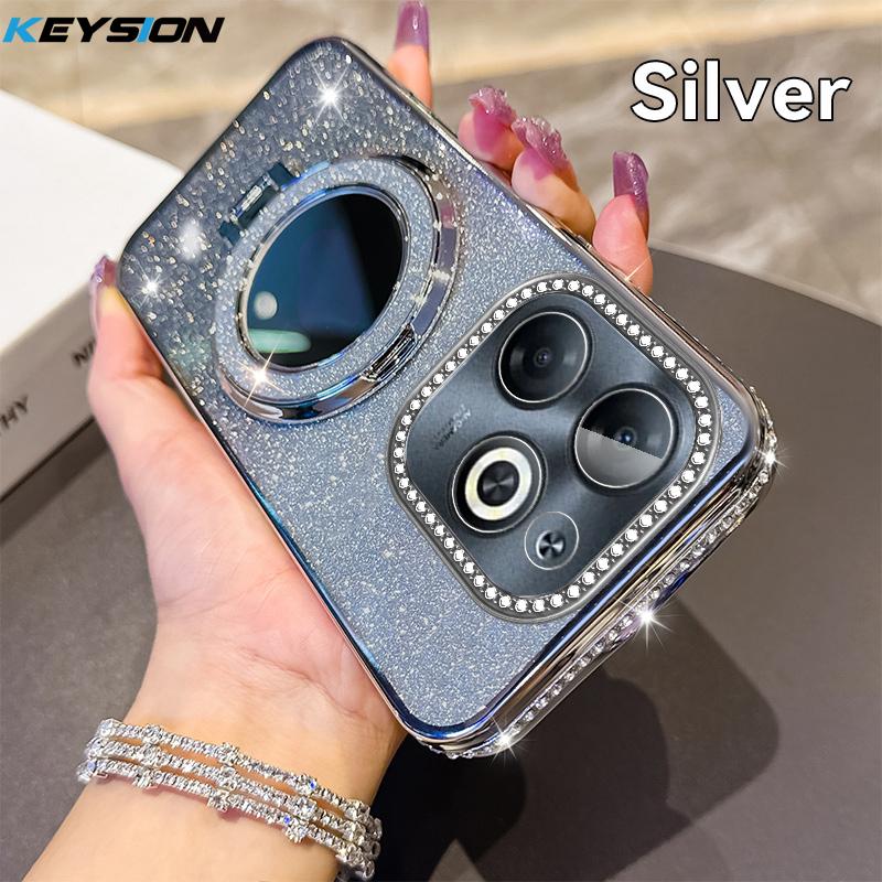 KEYSION Luxury Glitter Jewelled Magnetic Phone Case for TECNO Spark Go 2023 20 20C Pop 8 Makeup Mirror Stand Shockproof Cover