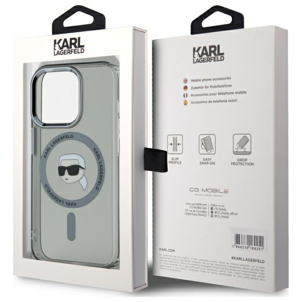 Karl Lagerfeld Klhmp15Lhlskik Iphone 15  Pro 6.1 Czarny/Black Hardcase Iml Metal Karl Head Magsafe