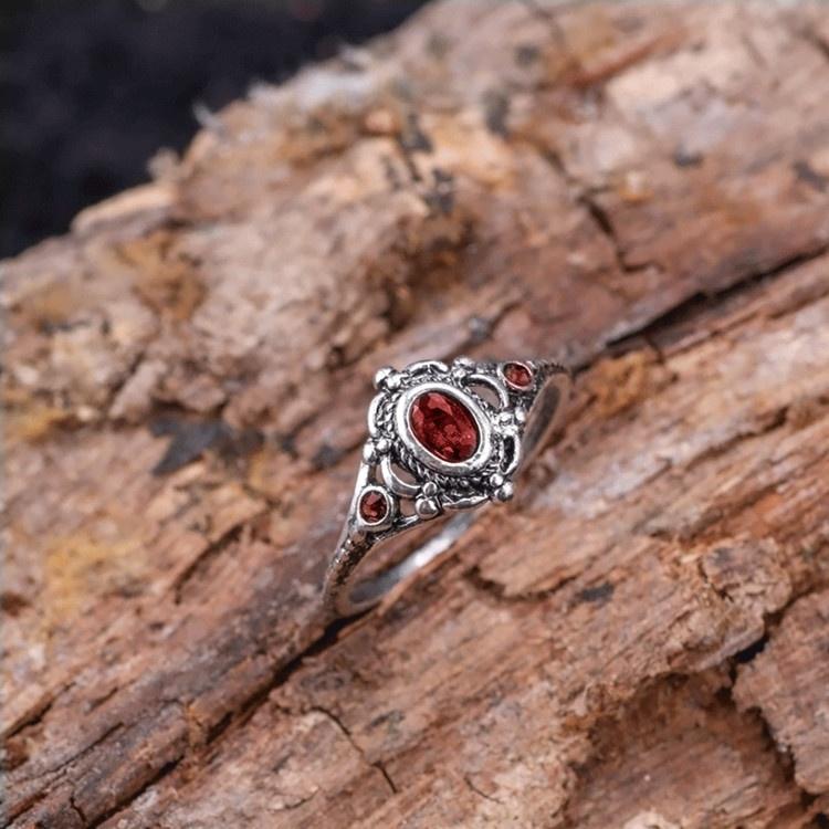 Bague En Argent Massif Avec Zircon Rouge Et Blanc - Taille 57 - Occasion Portée - Sterling 925