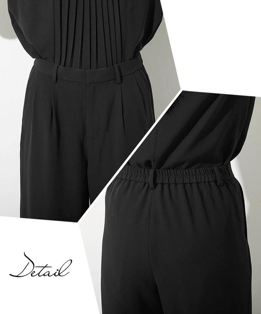 Nissen Black Formal Collarless Jacket and Wide Pants Suit Pleated Blouse Wide Available In Plus Size 4L Women's Mourning/Formal Wear, Washable,