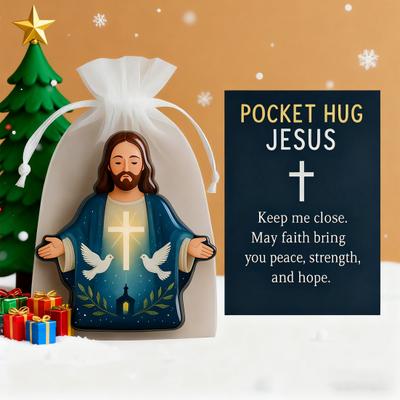 Câlin de poche Yousheng Cadeau Jésus Bénédiction Figurine de prière Jésus avec carte Câlin de poche chrétien Souvenir Ornement de foi religieuse pour cadeaux chrétiens