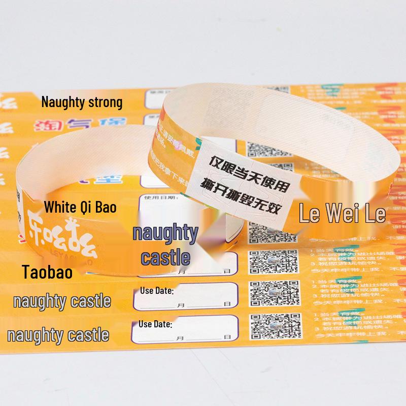 Custom DuPont Paper Wristband for Children s Amusement Park & Playground Orange DuPont Paper 100 pieces