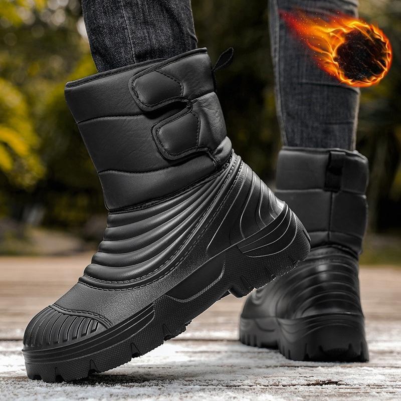 Men's WInter Warm Snow Boots Outdoor Waterproof Anti-Slip Ankle Booties With Faux Fur Lined Comfortable Mid-Calf Hiking Walking Boot Shoes for Men