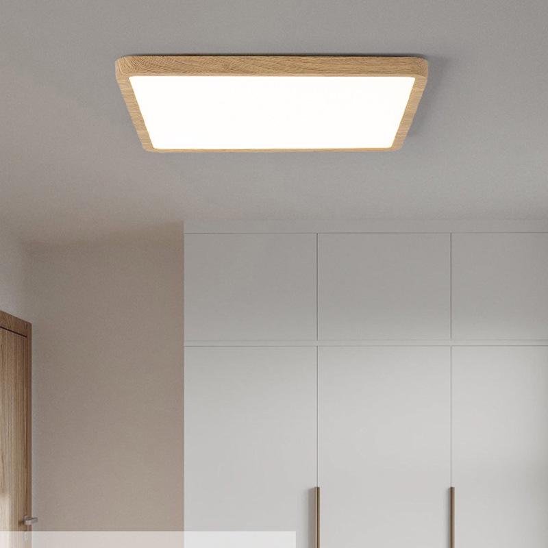 Luz de Teto Inteligente de Luxo Nórdico Graffiti, Grão de Madeira Branco, 36W, Controlado por Remoto, Design Quadrado.