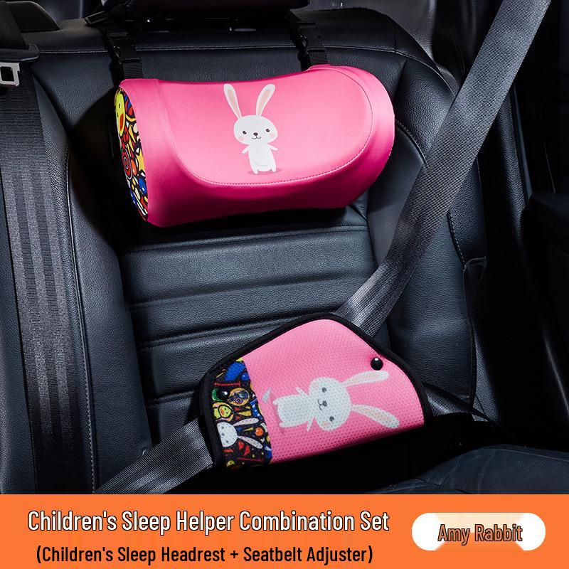 Children's Cartoon Memory Foam Car Neck and Lumbar Pillow Set for Headrest and Rear Seat