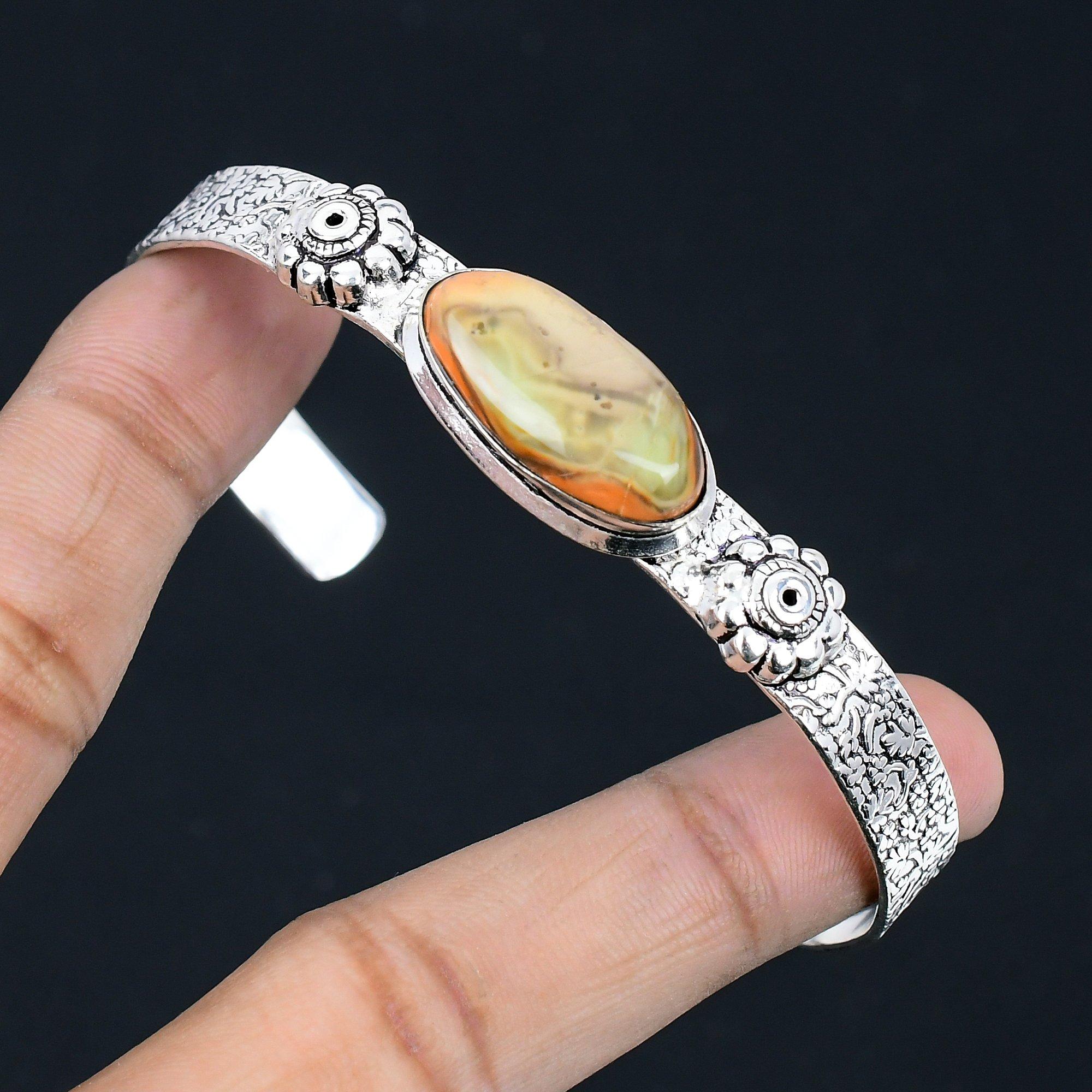 

Oval Imperial Jasper Stone 925 Sterling Silver Mother Ethnic Engagement Bangle Adjustable