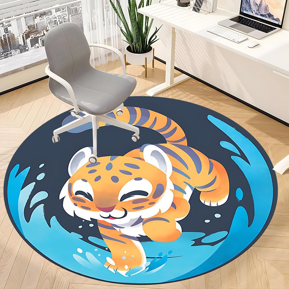 1PC Tiger Cub Water Play Office Round Area Rug, Mat Suitable For Office, Under Office Chairs Bedroom Living Room Home Decor, Room Deco