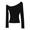 Pure Lust Style Thin Slanted Shoulder Long-sleeved T-shirt Women's Autumn New Lazy Slack Spice Slim Top