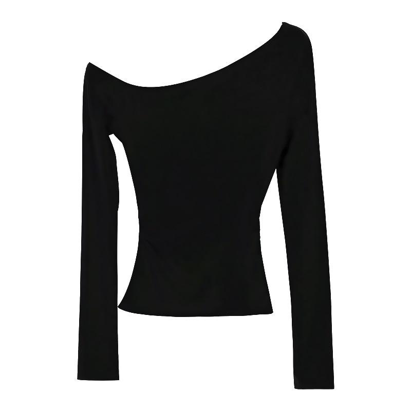Pure Lust Style Thin Slanted Shoulder Long-sleeved T-shirt Women's Autumn New Lazy Slack Spice Slim Top
