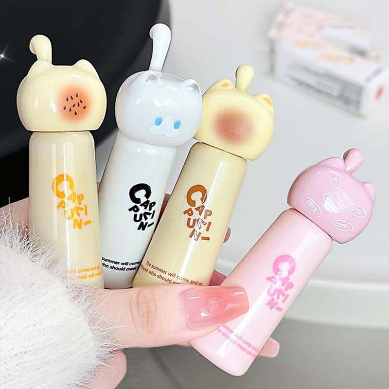 Cute Cat Mirror Dyeing Lip Gloss Moisturizer Liquid Lipstick Waterproof Lasting Almond Milk Dew Lip Tint Korean Makeup Cosmetics