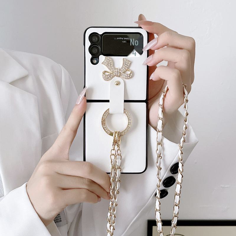 Samsung Galaxy Z Flip3/4 Crossbody Protective Case with Folding Screen, Bow Ring Buckle.
