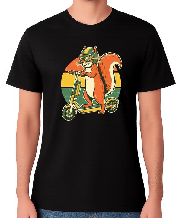 Retro Squirrel Riding Scooter Funny Graphic Unisex T-Shirt Vintage Tee XS