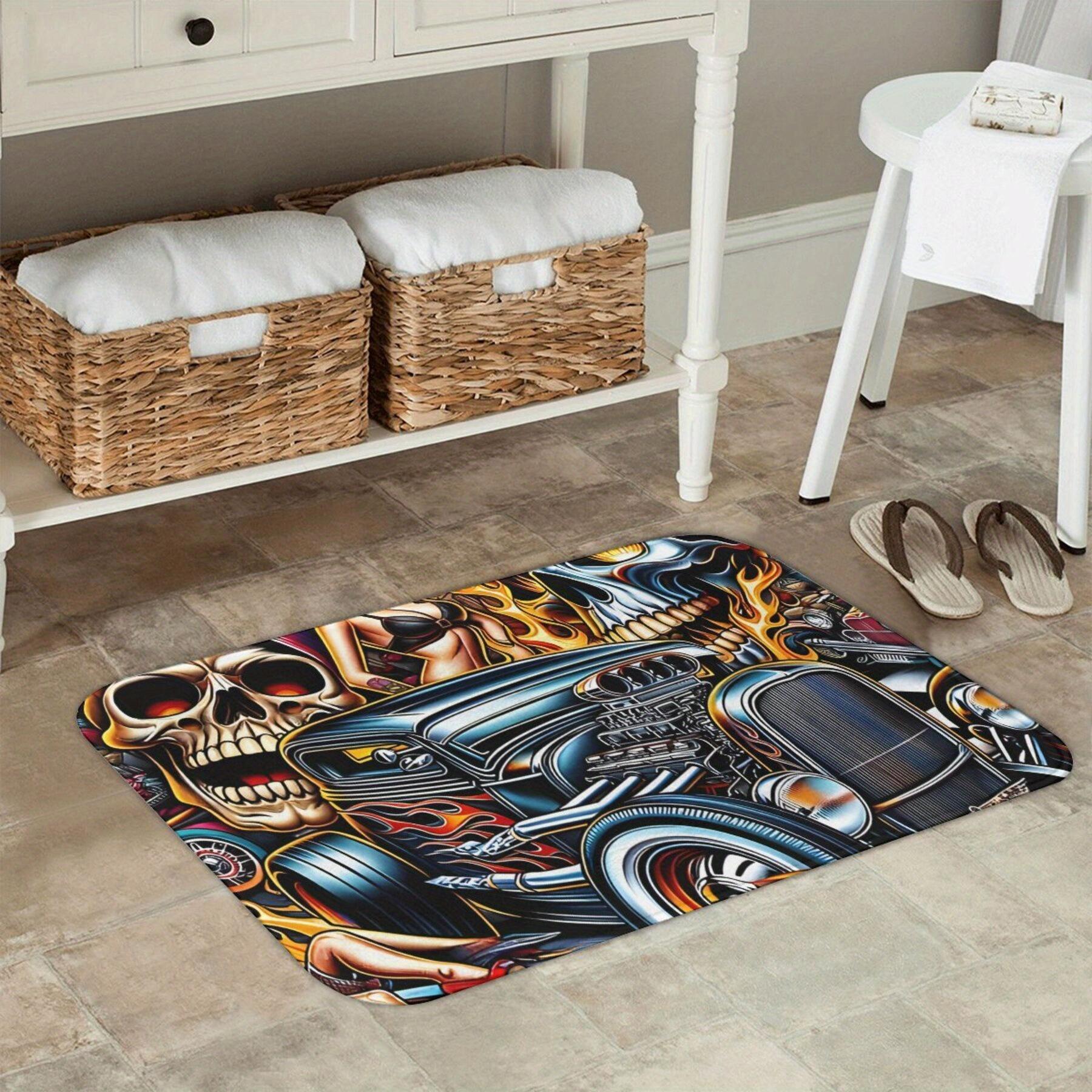 

Skull and Hot Rod Welcome Doormat Non-Slip Washable Indoor Floor Rug Decorative Carpet for Living Room Balcony Entrance 40x60cm