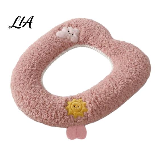 Soft Warm Bathroom Pad Plush Toilet Seat Cover for Autumn Winter, Cute Washable Warmer with Zipper Closure, Universal Fit Thickened Cushion Love/Cloud