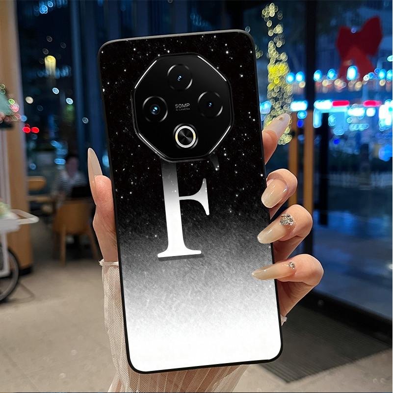Anti-scratch Phone Case For Umidigi G100 Pro/G100 5G Soft Silicone Black Casing Lucky A-Z Letter With Flower Couple Shell