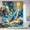 Fancy Blue Whale Shower Curtain Decorative Pattern Print Bathroom Liner for Home Decoration (Blue Gold)