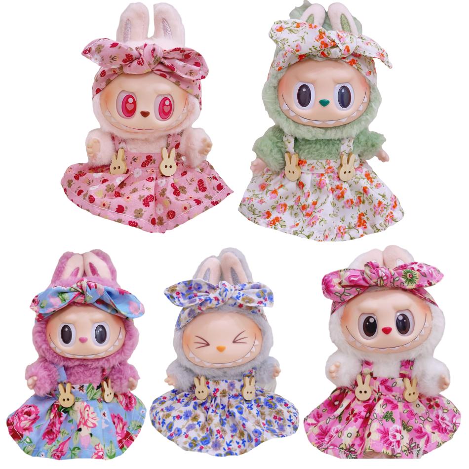 15/17cm Vinyl Plüschpuppenkleidung Labubu Anhänger Glückliches Lila Schleifenkleid Labubu V1/V2/V3 Kleidung Accessoires