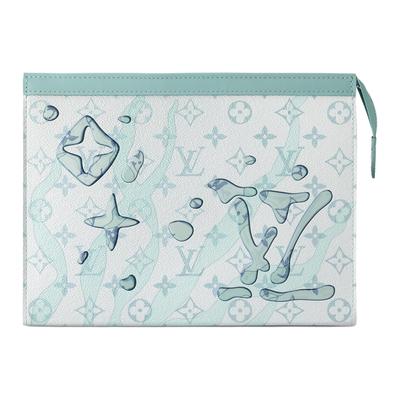 Pochette Voyage Monogram Logo Print Zippered Canvas Leather Toiletry Bag Clutch Men Bags Black Light-Blue M22763