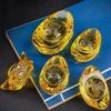 Chinese Style Citrine Ingot Gold Crystal Glass Colored Glaze Wealth Money Feng Shui Craft Figurines Home Decor