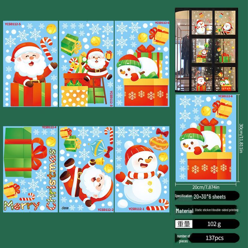 Cross-border Christmas Static Cling Window and Wall Stickers for Glass Doors and Shopping Malls