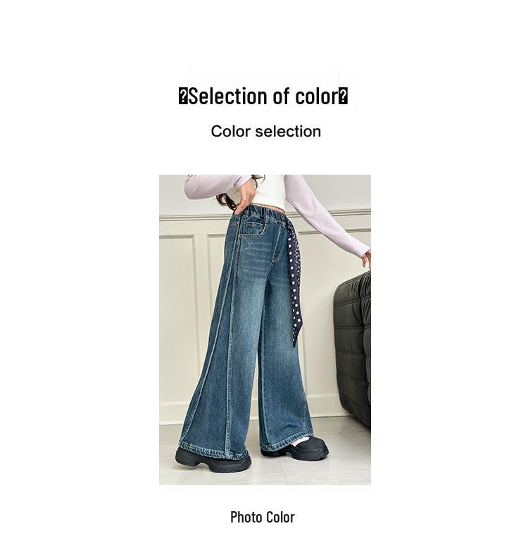Girls' Korean Style Wide-Leg Trousers: Trendy Spring & Autumn Jeans for Junior High Students
