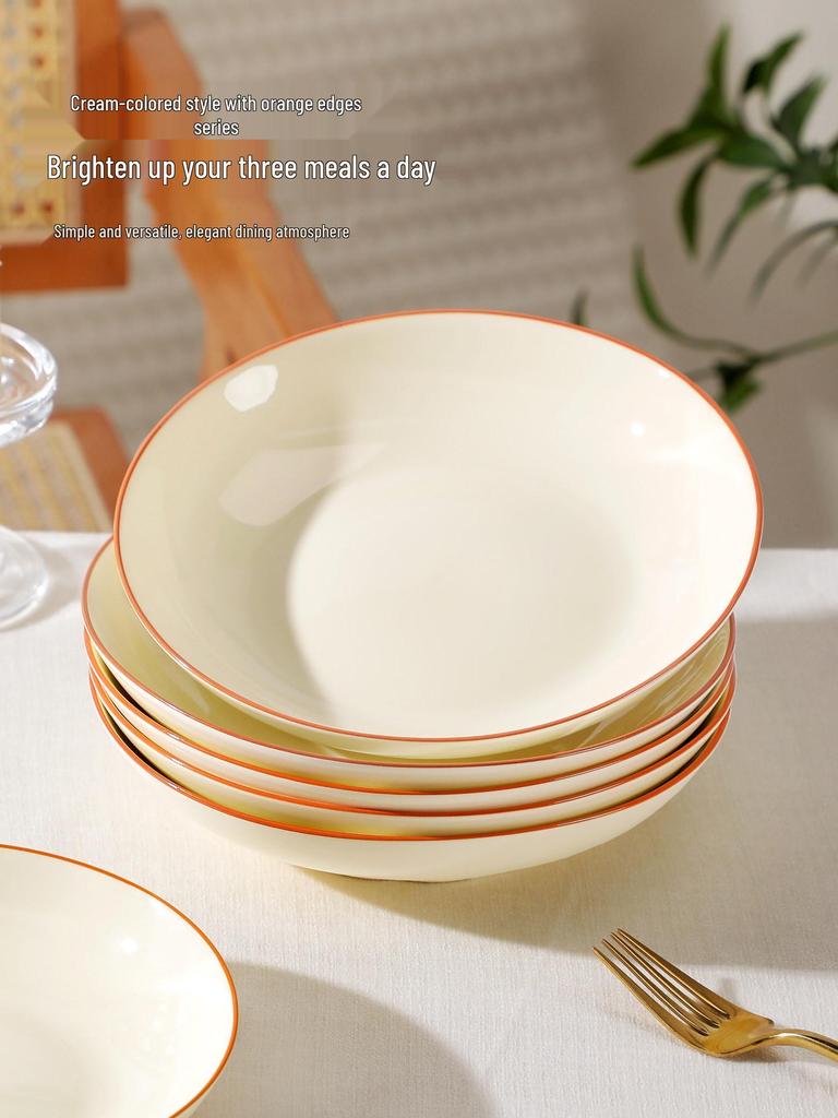 Retro Cream Style Deep Soup Plate - 2025 Underglaze Breakfast & Rice Tableware.